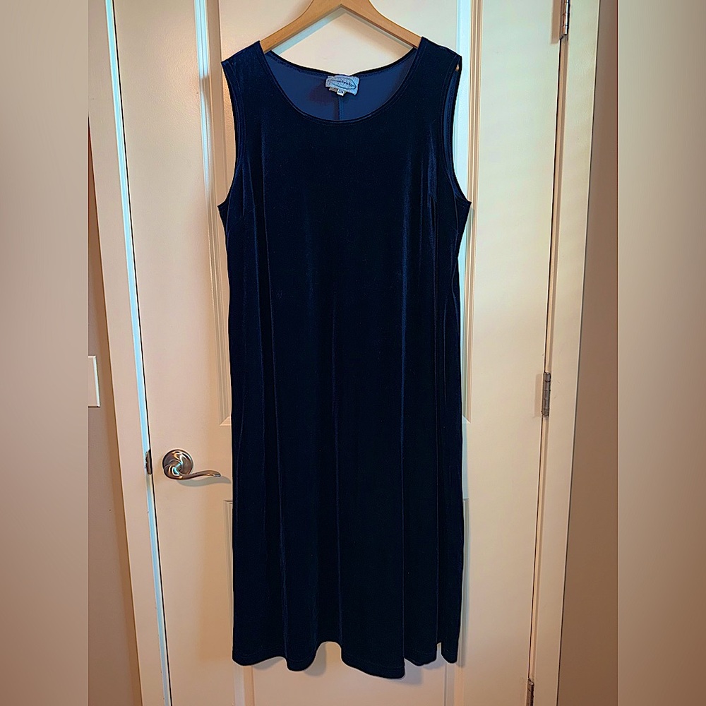 Vintage Stonebridge Elegant Navy Velvet Sleeveless Dress Size 22W Classic